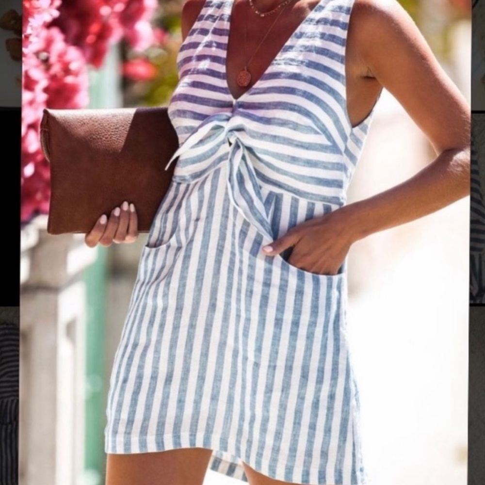 Vici Blue and White Striped Tie-Front Mini Dress